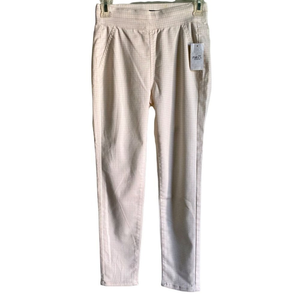 Rue 21 Pull On White Peach Checked Pants Size 0 New with Tags
